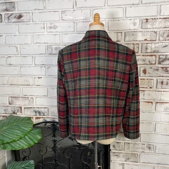 Vintage 90s Sag Harbor Burgundy Green Plaid Womens Button-down Blazer Jacket - Picture 6 of 9